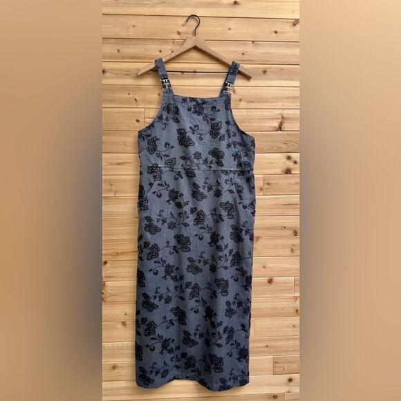 Vintage Talbots Size Large Gray Velvet Floral Overall Dress Whimsigoth Goth - Picture 1 of 12